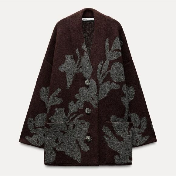 NWT ZARA KNIT COAT WITH METALLIC THREAD Wine | 2756/128/6 - Picture 10 of 16